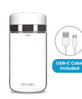 Keep Your Beans Fresh As A Daisy With This Smart Electric Vacuum Seal Coffee Canister And Airtight Storage Jar For Whole Ground Roasts Real Deal Smooth Push Button Operation Durable Borosilicate Glass with white lid and USB-C cable.
