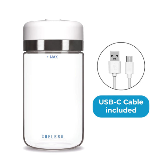 Keep Your Beans Fresh As A Daisy With This Smart Electric Vacuum Seal Coffee Canister And Airtight Storage Jar For Whole Ground Roasts Real Deal Smooth Push Button Operation Durable Borosilicate Glass with white lid and USB-C cable.