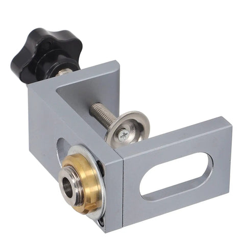 Professional Aluminum Doweling Jig Kit For Woodworkers Featuring Slick Setup And Dead Nut Hole Locator Accuracy With 8mm 10mm 12mm Drill Bits And Sleeves Perfect Clamping Guide clamp guide with adjustment knob and brass fittings for precise woodworking.