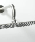 Massive 16 Inch Square Rain Shower Head With High Flow Waterfall Spray Stainless Steel With Chrome Gold Finish Ceiling Or Wall Mount Ultra Thin Design For Full Body Coverage shown from side view