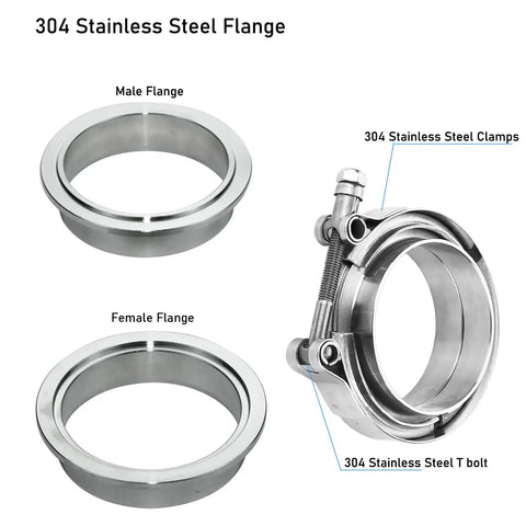 1.75 Inch V Band Clamp With Flange Set For Exhaust System Turbocharger Downpipe And Muffler 304 Stainless Steel Pro Grade Heavy Duty