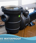 High-Octane 1.5 Horsepower Self Priming Pool Pump Engineered for Rock Solid Performance in Above Ground Swimming Pools Spas and Hot Tubs Featuring 5400 GPH Flow and Massive 1.5 Inch Strainer.