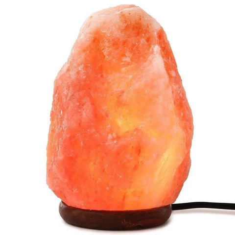 Dimmable Pink Himalayan Salt Lamp With Handcrafted Wooden Base, showcasing natural crystal glow for cozy home decor.