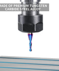 Carbide ball-nose CNC end mill with 1/4-inch shank and 1/8-inch cutting diameter, rainbow blue nano coating, front view
