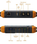 Back ports of Five Inch CCTV Tester Monitor For Analog Cameras, HDMI And VGA Input, showing various input and output connections.
