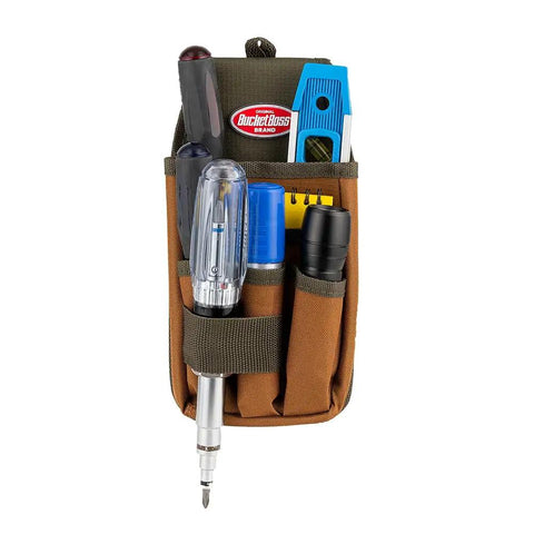 FlapFit Utility Pouch With 5 Pockets And Exterior Tool Loop, Original Series Brown Durable Poly Ripstop 600D Tool Organizer with tools