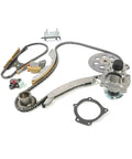 Top Tier Timing Chain Kit Plus Water Pump For Chevy Colorado And Canyon 2.8L Or 3.5L Engines From 2004 To 2006 Alloy Build Rock Solid Durability No Stretching Needed Keep Your Ride Running Smooth Without Breaks Or Costly Repairs Down The Road, timing kit parts laid out