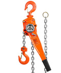 VEVOR manual lever chain hoist, 1-1/2 ton capacity, orange steel body, 10 ft chain, top and bottom hooks