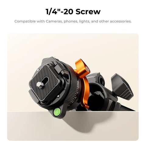 Close-up of 1/4-inch screw on Ultra Light 60 Inch Carbon Fiber Travel Tripod For Cameras, 2.0lb Ultra Lightweight with Arca QR Plate.