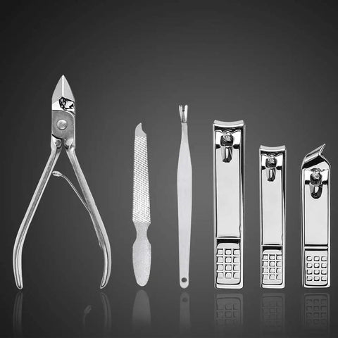 18 Piece Pro Grade Nail Care Set With Stainless Steel Manicure Pedicure Tools for Men and Women on display, no case visible