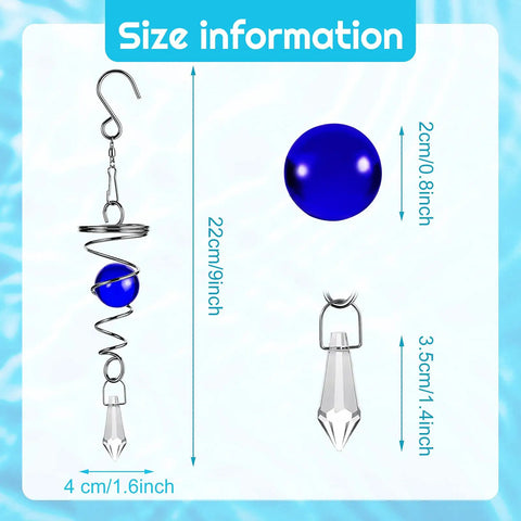 Three Pack Gazing Ball Spiral Tail Wind Spinner Set With Hanging Swivel Hooks For Indoor Outdoor Decor Glass Orbs In Red Sky Blue And Navy Blue For A Killer Garden Balcony Vibe, size chart