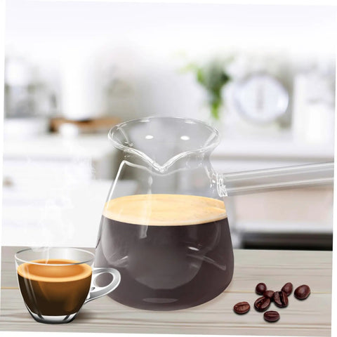 Side Handle Turkish Cezve Coffee Pot With Clear Glass Butter Pan High Borosilicate Heat Resistant Up To 100 Celsius