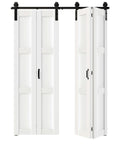 Image of Space Saving Bi-Fold Barn Door Set With Slick Sliding Hardware Kit, 60 Inch Wide 3-Panel MDF White Door Slabs.