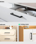 102mm Center To Center Matte Black Stainless Steel Cabinet Handles installed on kitchen drawer and dresser.
