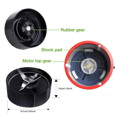 18-Piece Cup and Blade Replacement Set For Magic Bullet Blender MB1001 250W showing rubber gear and shock pads