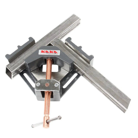 Beefy 4 Inch Jaw Angle Clamp Heavy Duty Right 90 Degree Welding Vice For Woodworking Metalworking Corner Miters And Photo Framing Cast Iron Construction AC-100 on white background