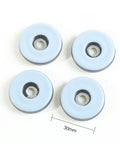 Four PTFE furniture sliders with screws for floor protection, 30mm size, shown on a white background.