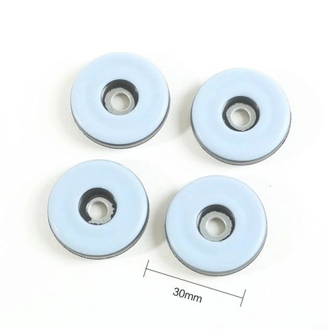 Four PTFE furniture sliders with screws for floor protection, 30mm size, shown on a white background.