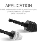 1/4 Inch Hex Shank Keyless Drill Chuck Quick Change Adapter Converter For Impact Drills And Electric Tools, Two Pack, Fits 0.6-8mm And 0.3-3.6mm Bits, Fast Swap, One Hand Install, Durable Tool Accessory, view of black and silver adapters