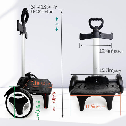 Wheeled Backpack Trolley with Noiseless Large Wheels, Aluminum Alloy Hand Truck, dimensions labeled for easy transport.