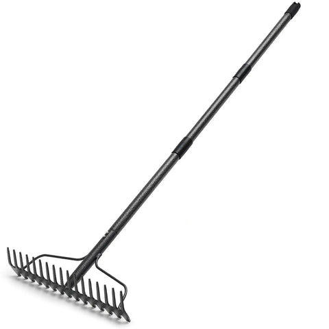 Heavy Duty Bow Rake With Adjustable Handle, 5Ft Metal Yard Rake, 17 Tine Wide Head For Lawn Leaves Mulch And Thatch