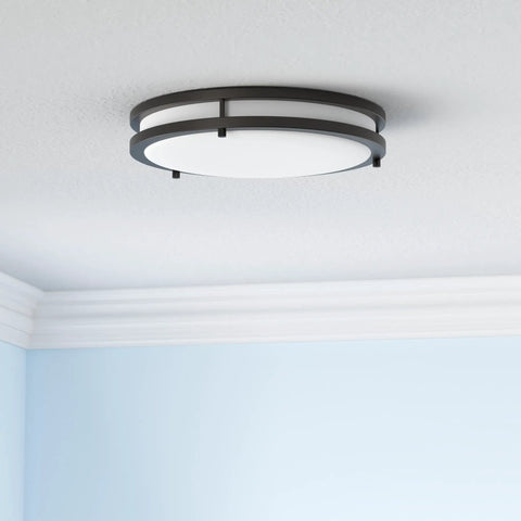 Oil Rubbed Bronze LED Flush Mount Ceiling Light 16 Inch Dimmable 23W 1610 Lumens 4000K Cool White installed in room