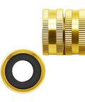 2 Pack Three Quarters Inch GHT Female to Female Garden Hose Connector Brass Swivel Fittings for Standard Hoses and Watering Tools, Heavy Duty, Corrosion Resistant, Rustproof, Durable, Easy Quick Connect