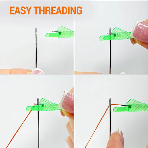 20 Piece Fish Mouth Needle Threader Set For Side Threading Sewing Machines And Hand Sewing Includes 16 Machine Needle Threaders And 4 Hand Threaders By VONEEDL in use threading a needle