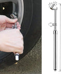 ATsafepro pen-style tire gauge, chrome finish, dual head, 150 psi range; in-use on tire valve, pack of 2.