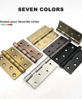 Seven colored door hinges including 6 Pack Stainless Steel Door Hinges For Exterior And Interior Doors 4x3 Inches Heavy Duty Square Corner Hinges