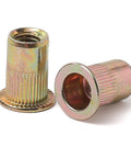 M6 Rivet Nuts Kit 100 Pcs Zinc Plated Carbon Steel Flat Head Rivnut Threaded Insert Nut With Knurled Body Pro Grade