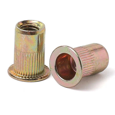 M6 Rivet Nuts Kit 100 Pcs Zinc Plated Carbon Steel Flat Head Rivnut Threaded Insert Nut With Knurled Body Pro Grade