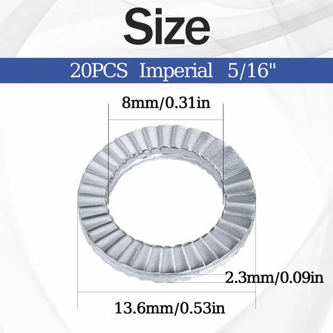 Premium 5/16 Inch Wedge Locking Washers 20 Pack Vibration Proof Manganese Steel Fasteners size 13.6x8x2.3mm image.