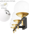 Mid Century Modern 4 Light Vanity Light Fixture For Bathroom Over Mirror Milky Glass Bath Bar In Black And Gold Finish Wall Mount