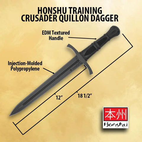 Tough As Nails Polypropylene Training Dagger For Combat Practice With Textured Grip 18.5 Inch Overall Length Crusader Style
