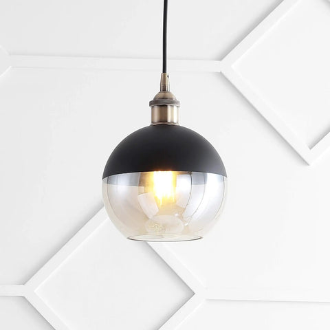 Brass Gold And Black Mid Century Modern Globe Pendant Light With Adjustable Cord And LED Bulbs Included, Champagne Smoked Glass Shade