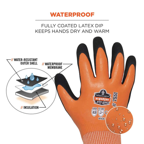 ProFlex 7551 Waterproof Winter Work Gloves With Sandy Nitrile Dipped Palms, Thermal Fleece Lining For Warm Hands, ANSI A5 Cut Resistant, Fully Waterproof Latex Coating For Wet Jobs, Strong Grip Even In Slush