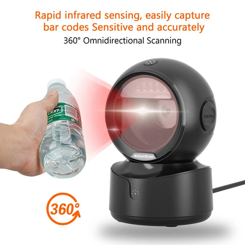 Automatic Omnidirectional Desktop Barcode Scanner Hands Free USB Wired QR Code Reader For 1D 2D Barcodes scanning a bottle