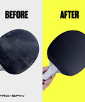 Before and after table tennis paddle cleaning with Table Tennis Rubber Cleaning Kit With 200ml Rubber Cleaner And Sponge Included For Ping Pong Paddles Eliminate Dirt And Dust Boost Spin Enhance Control And Preserve Rubber For Long Lasting Play.