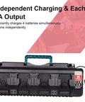 N18 Four Port Fast Charger for Milwaukee M18 18V Li Ion Batteries with 4 Bay Multi Charging Station and power cord