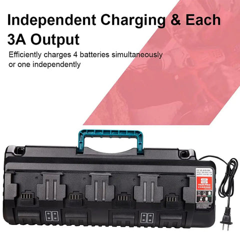 N18 Four Port Fast Charger for Milwaukee M18 18V Li Ion Batteries with 4 Bay Multi Charging Station and power cord