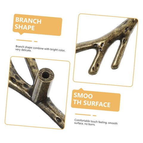 Close-up view of branch shape cabinet knobs from Branch Shape Cabinet Knobs 4 Piece Set for Cabinets and Drawers Dressers Cupboards and Closets Easy Open Vintage Style Furniture Handles Decorative Hardware for Kitchen and Home Renovations, showing gold finish and smooth surface.