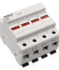 Heavy Duty 4 Pole DIN Rail Fuse Holder for 10x38mm Fuses, 32A 690VAC, RT18-32 Compatible, with LED Indicator