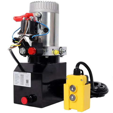 Greron 12V DC Double Acting Hydraulic Power Unit, 3HP Motor with control switch for heavy duty tasks.