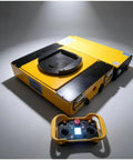 Heavy Duty Battery Powered Machinery Transport Dolly With Wireless Remote Control That Picks Up Massive Loads In Beast Mode, yellow and black design.