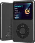 Bluetooth MP3 Player With 128GB Storage Portable Music Player For Music Audiobooks And Videos Long Battery Life And Easy Playlist Support Kid Friendly Black Gadget, front and back view