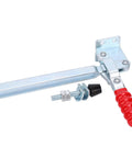 Lengthened Toggle Clamp for Woodworking Jigs and Fixtures, ergonomic red lever with galvanized iron arm, side view