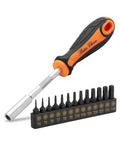 Tamper Proof Torx Bit Set 14-Piece T4 Through T40 with 1/4 Inch Ergonomic Magnetic Bit Driver shown with corrosion resistant bits.