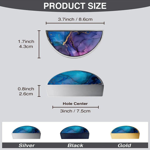 2 Pack Fluid Art Cabinet Pulls With Dope Blue Purple Gold Marble Pattern 3 Inch Center Hole Brushed Nickel Semicircle Drawer Handles For Kitchen Vanity Bathroom Dresser Hardware in different sizes