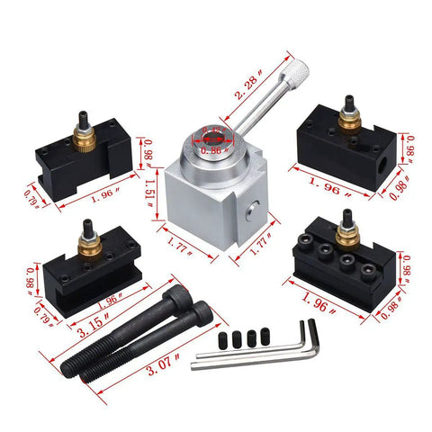Tabletop Mini Lathe Quick Change Tool Post And Holders Kit For DIY Machinists, Multifid Tool Holder Set With Reconfigurable Magazine, High Positioning Accuracy Within 0.01mm, Easy Tool Change For Precision Milling